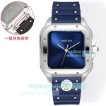 Swiss clone THB Cartier Santos Automatic Blue Dial Rubber Strap Watch 
